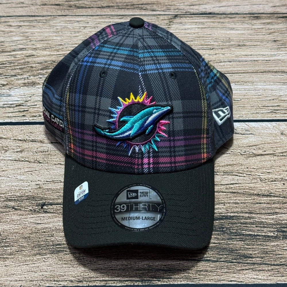 New Era Miami Dolphins Hat Mens M/L Black Plaid Crucial Catch 39THIRTY NFL Cap